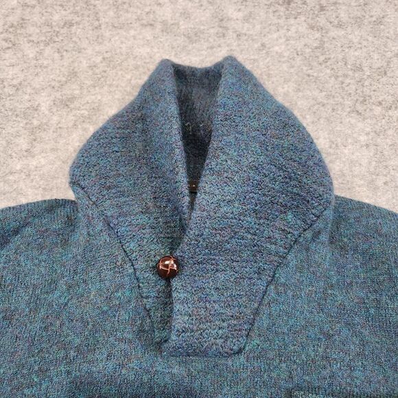 J Crew Women Merino Wool Slim Blue Shawl Collar Leather Elbow Patch Sweater READ - Picture 6 of 12